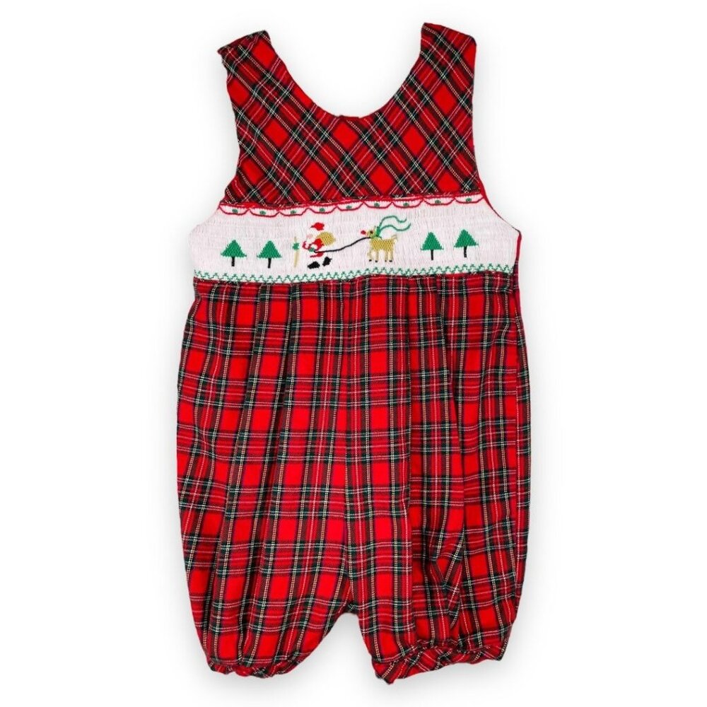 Vintage Carriage Boutiques Winter Christmas Holiday Smocked Shortalls Romper 18m